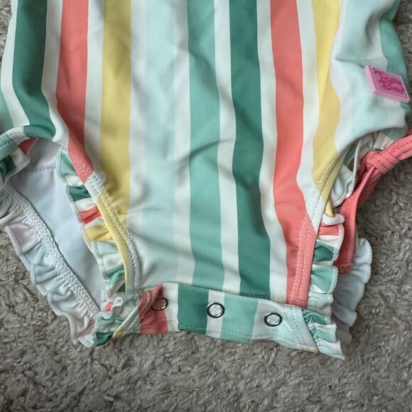 Ruffle Butts Girls Saltwater Stripe Multicolor One Piece RashGuard Sz 18-24M NWT - Picture 4 of 5
